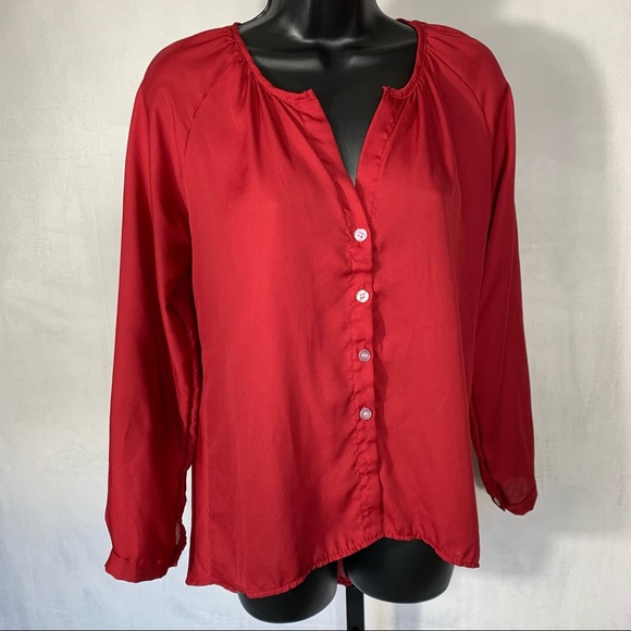 Tops - Red Basic Button Down Blouse